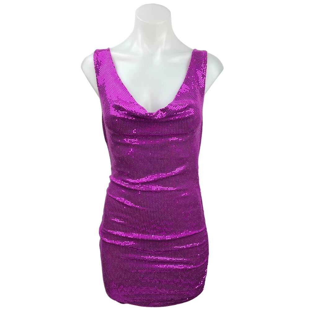 Urban Outfitters Metallic Purple Glitter Cowl Sequin Sleeveless Mini Dress XS
